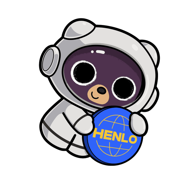 Poku astronaut, holding the Henlo globe on the moon